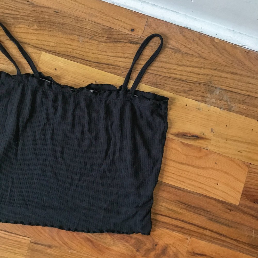 Pac Sun Black Lettuce Hem Crop Tank Top Ribbed
